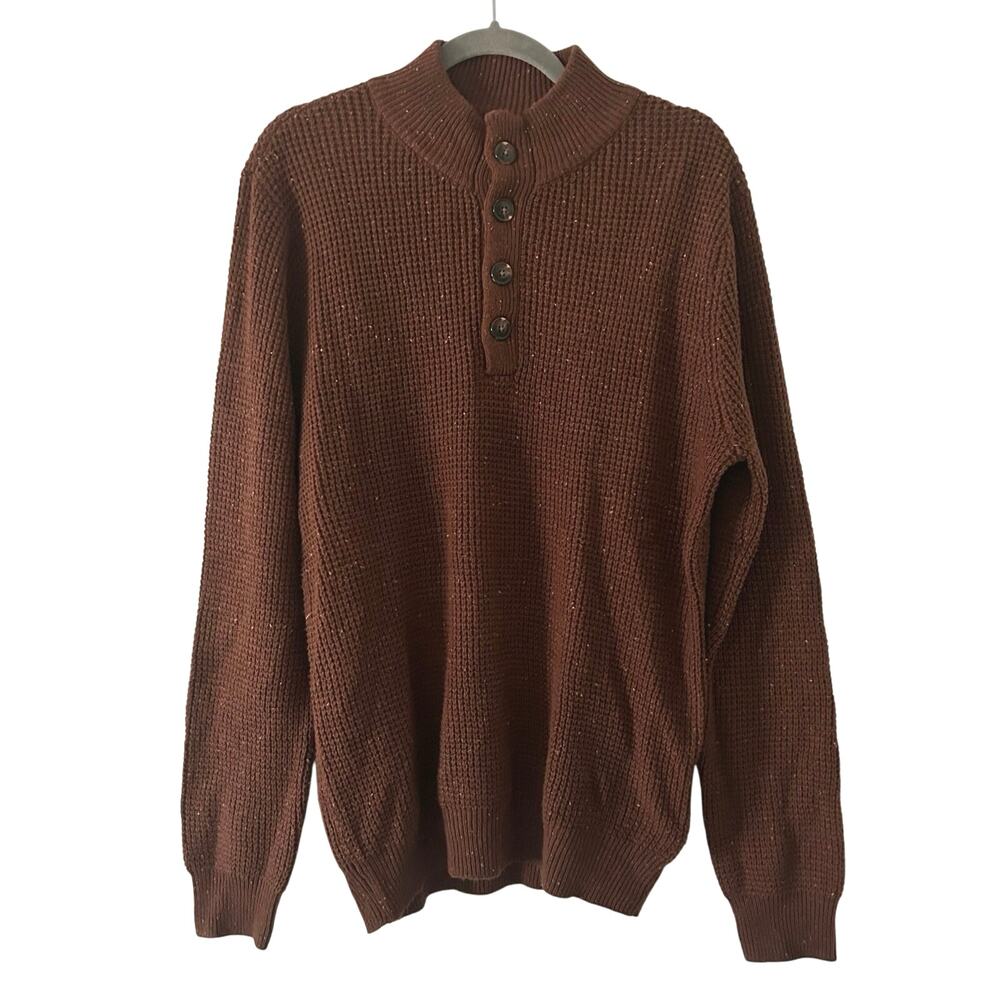 Alesbury Mens Waffle Knit Pullover Button Mock Neck Sweater M Medium NWOT